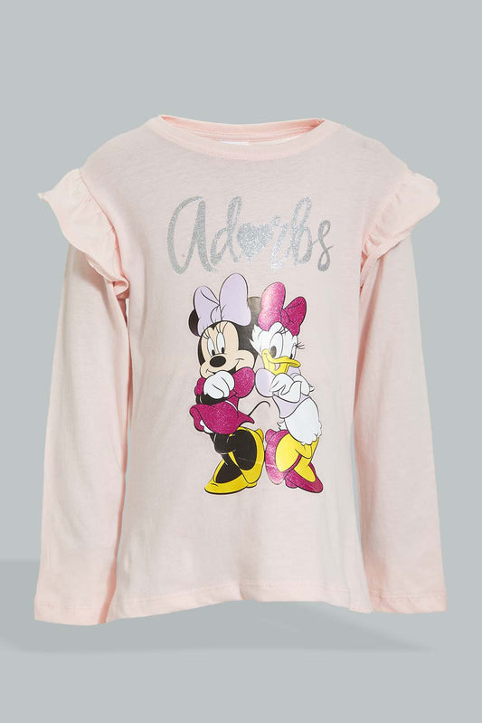 Redtag-Pink-Minnie-&-Donald-Frill-Sleeves-T-Shirt-Character,-Colour:Pink,-Filter:Girls-(2-to-8-Yrs),-Girls-T-Shirts,-New-In,-New-In-GIR,-Non-Sale,-Section:Kidswear,-TBL,-W21B-Girls-2 to 8 Years