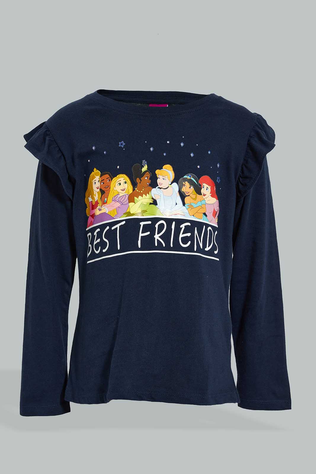Redtag-Navy-Princess-Frill-Sleeves-T-Shirt-Character,-Colour:Navy,-Filter:Girls-(2-to-8-Yrs),-Girls-T-Shirts,-New-In,-New-In-GIR,-Non-Sale,-Section:Kidswear,-TBL,-W21B-Girls-2 to 8 Years