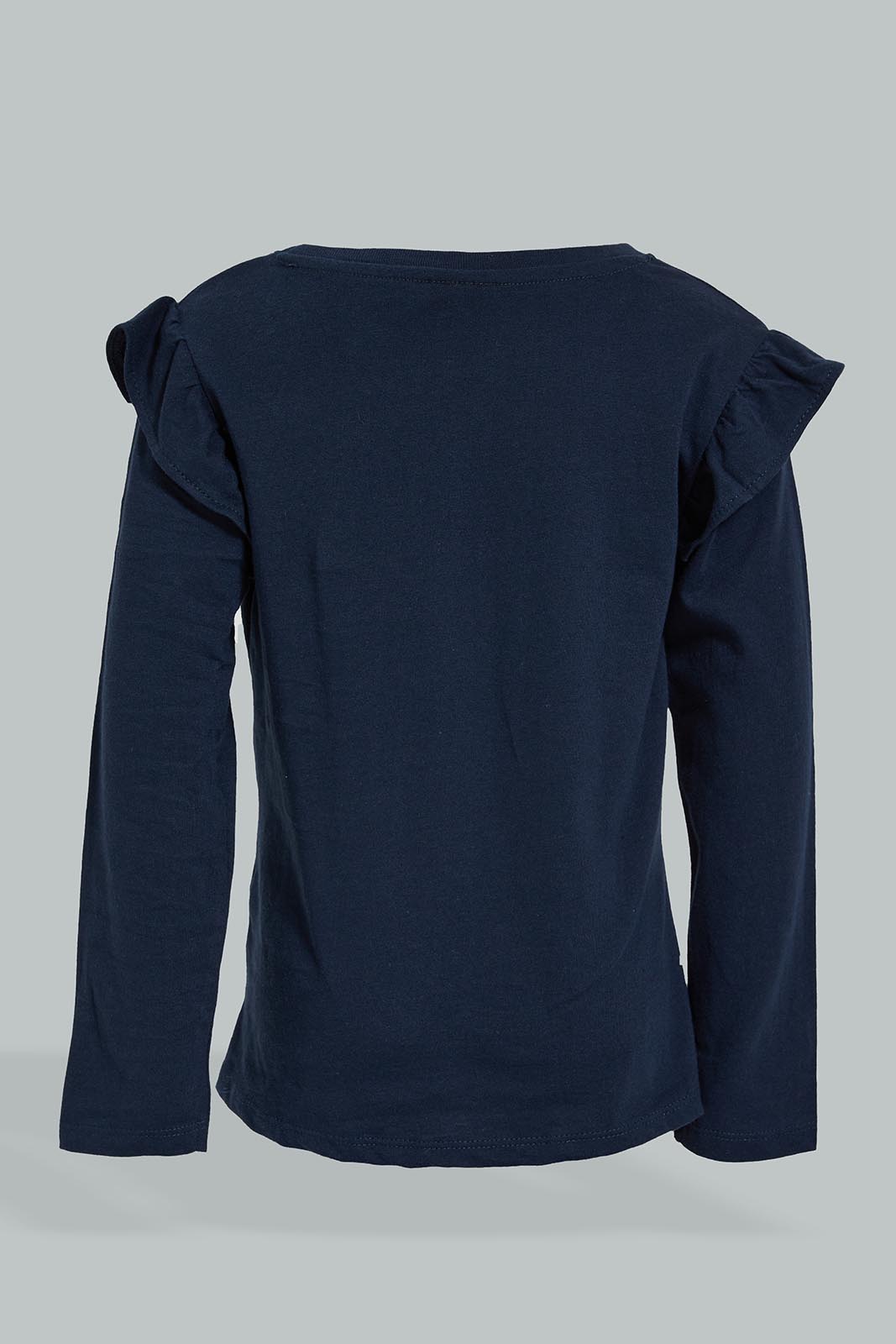 Redtag-Navy-Princess-Frill-Sleeves-T-Shirt-Character,-Colour:Navy,-Filter:Girls-(2-to-8-Yrs),-Girls-T-Shirts,-New-In,-New-In-GIR,-Non-Sale,-Section:Kidswear,-TBL,-W21B-Girls-2 to 8 Years