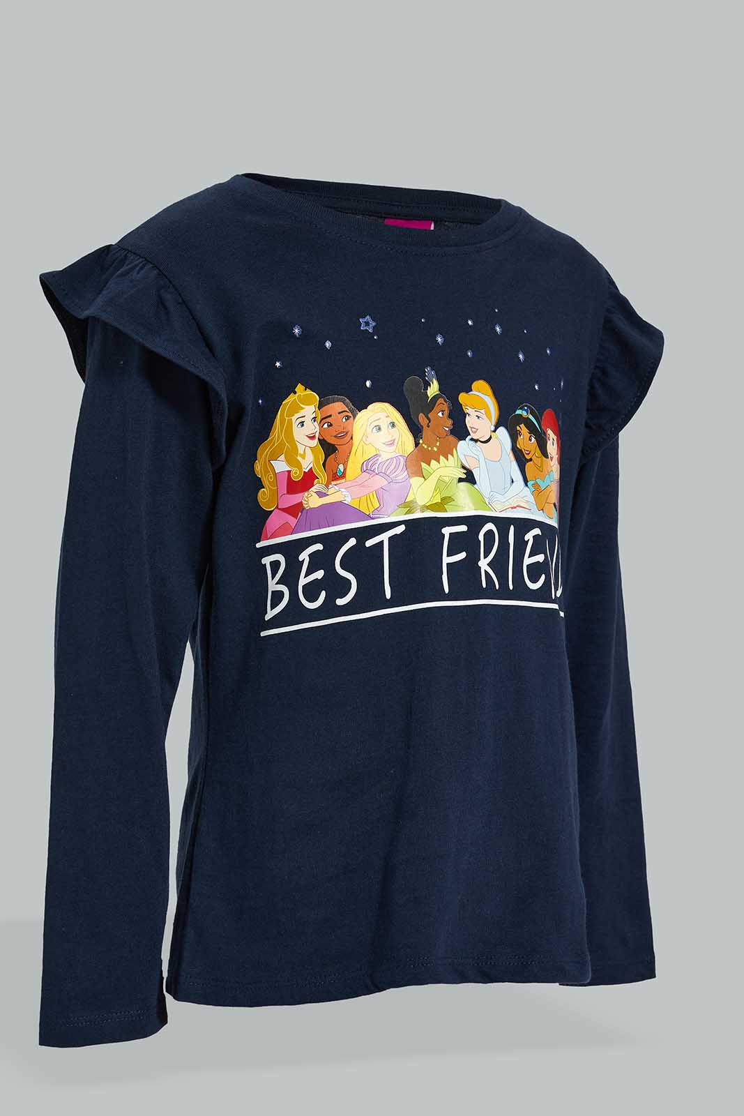 Redtag-Navy-Princess-Frill-Sleeves-T-Shirt-Character,-Colour:Navy,-Filter:Girls-(2-to-8-Yrs),-Girls-T-Shirts,-New-In,-New-In-GIR,-Non-Sale,-Section:Kidswear,-TBL,-W21B-Girls-2 to 8 Years