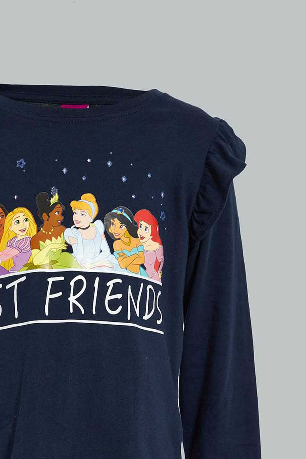 Redtag-Navy-Princess-Frill-Sleeves-T-Shirt-Character,-Colour:Navy,-Filter:Girls-(2-to-8-Yrs),-Girls-T-Shirts,-New-In,-New-In-GIR,-Non-Sale,-Section:Kidswear,-TBL,-W21B-Girls-2 to 8 Years
