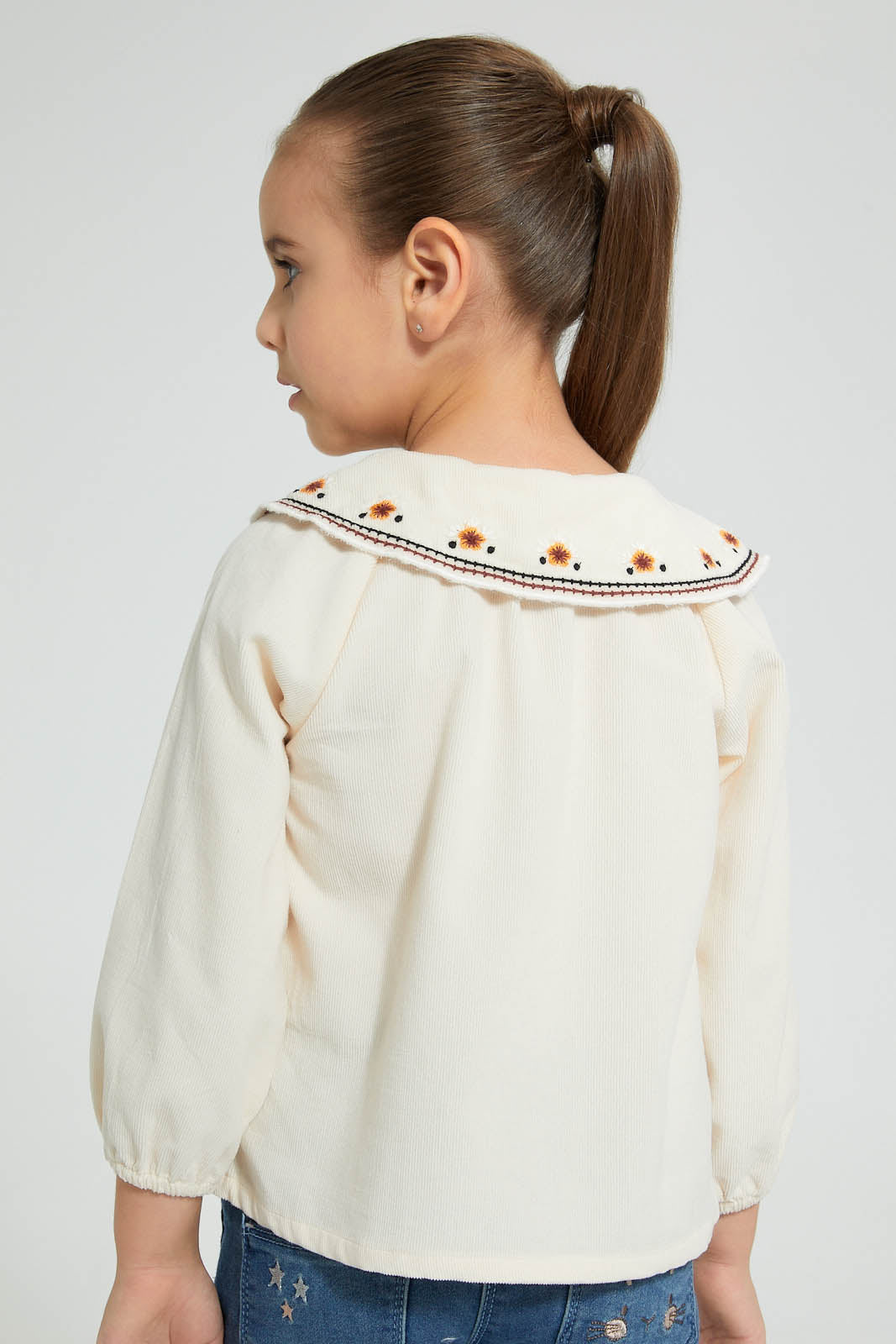 Redtag-Cream-Embroideredroided-Collar-Blouse-Blouses-Girls-2 to 8 Years