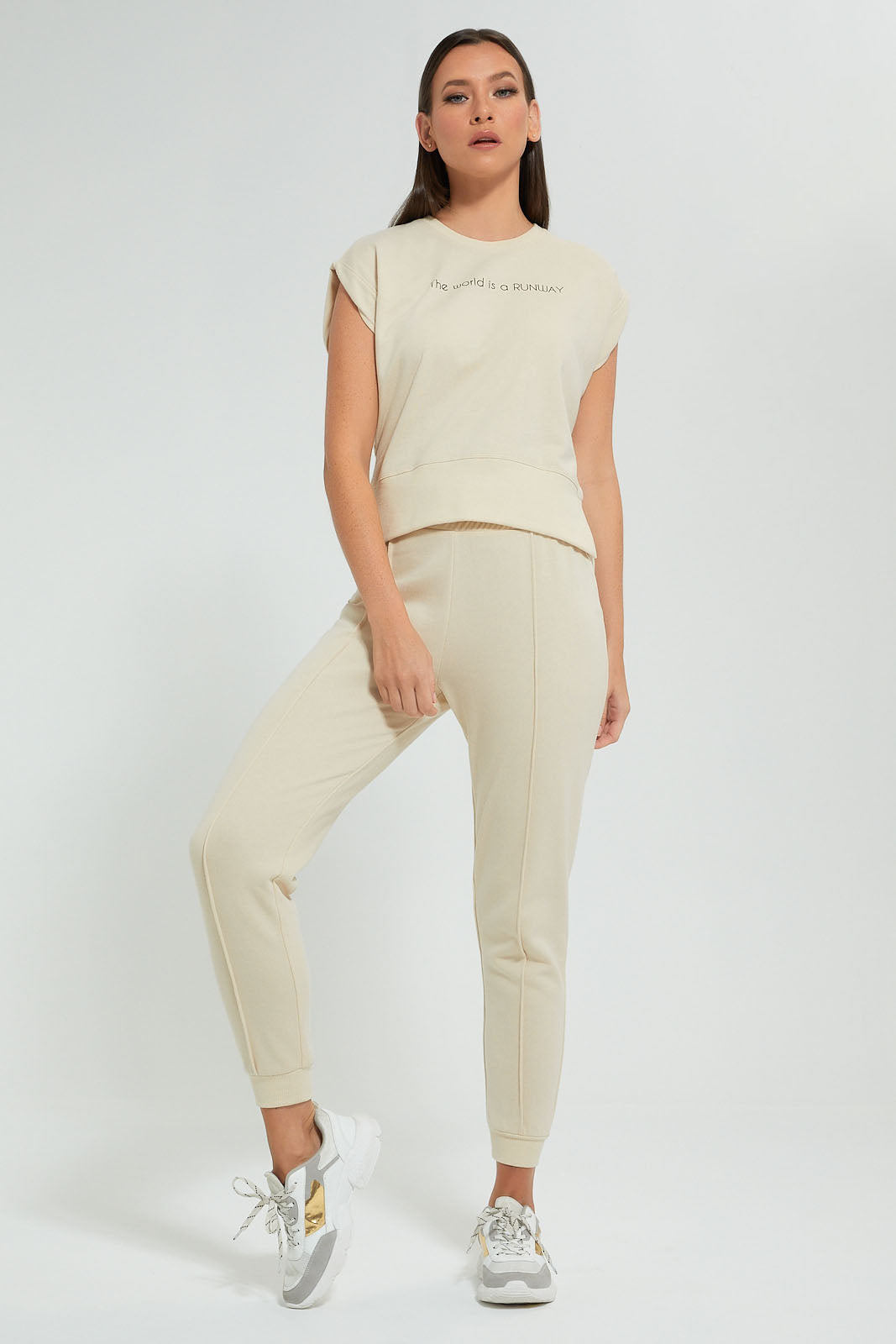 Beige Sleeveless Sweater Top