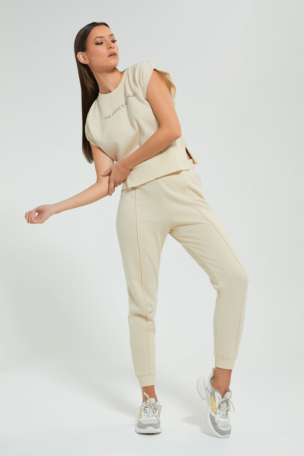 Beige Sleeveless Sweater Top