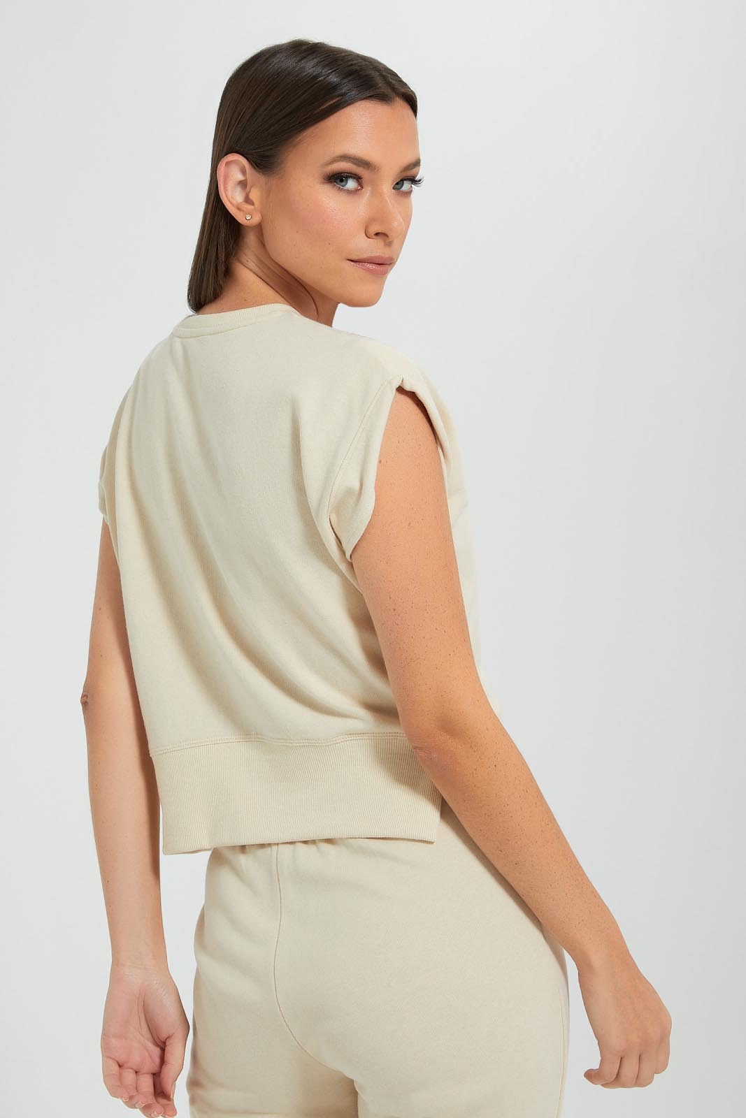 Beige Sleeveless Sweater Top