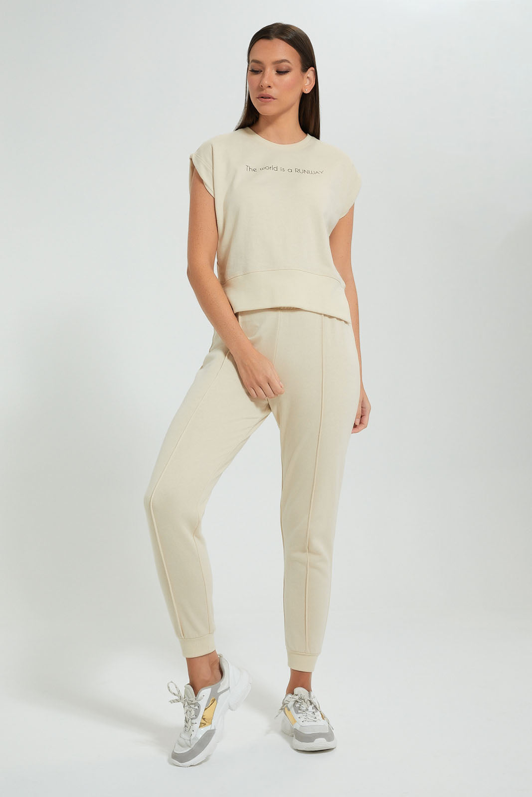 Beige Sleeveless Sweater Top