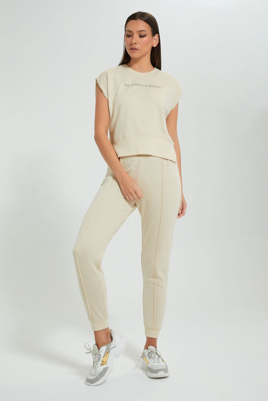 Beige Sleeveless Sweater Top