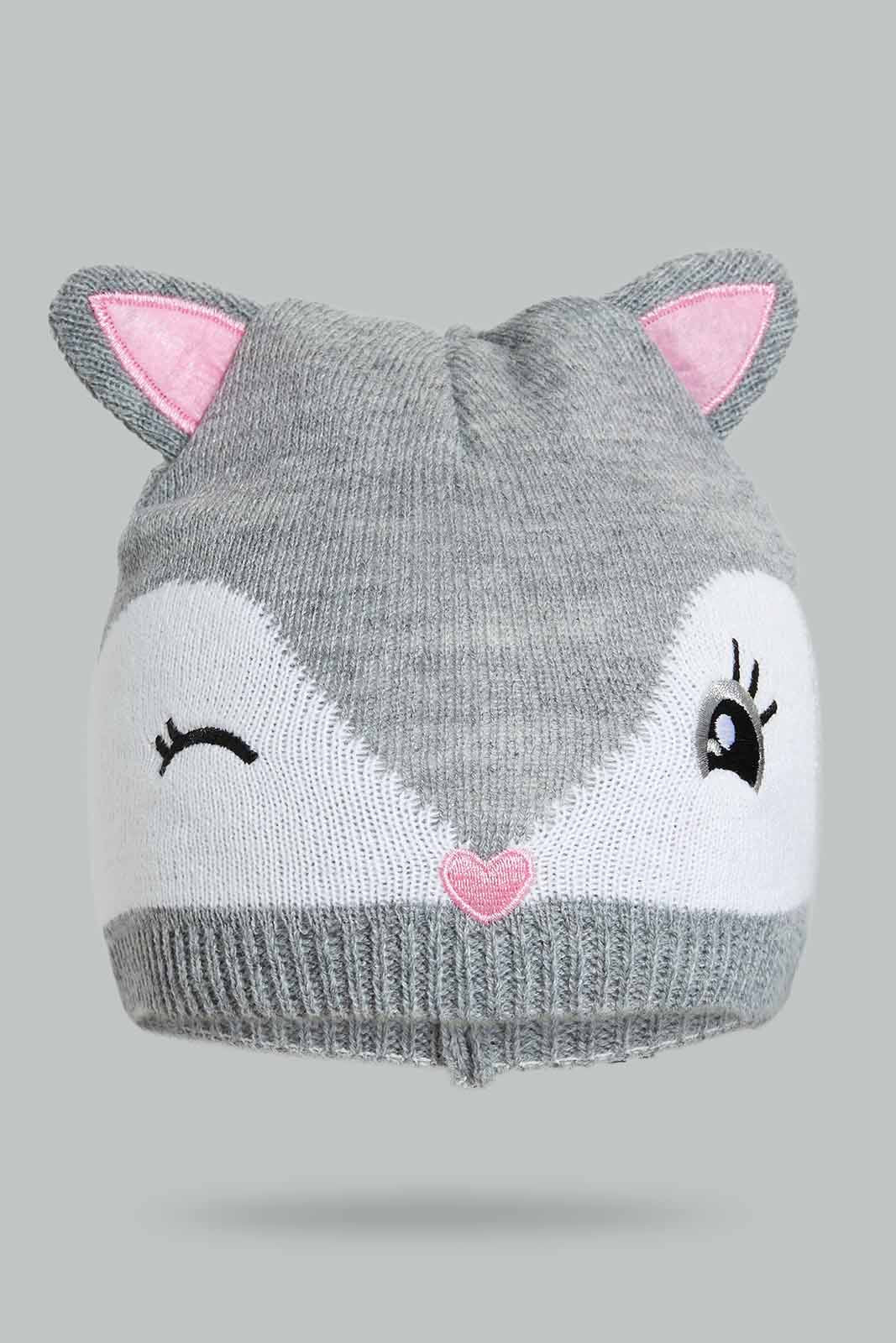 Redtag-Beige-And-Grey-Embelished-Set-Of-2-Knitted-Cap-Beanies-Girls-