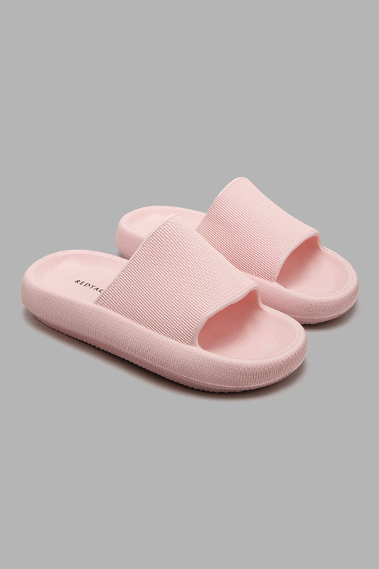 Redtag-Pale-Pink-Textured-Slide-Sliders-Senior-Girls-5 to 14 Years
