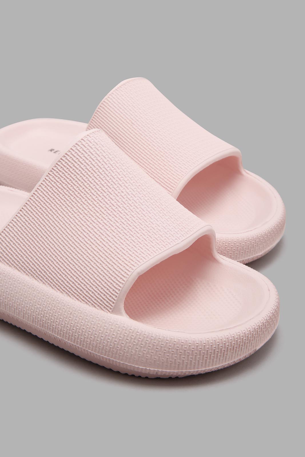 Redtag-Pale-Pink-Textured-Slide-Sliders-Senior-Girls-5 to 14 Years