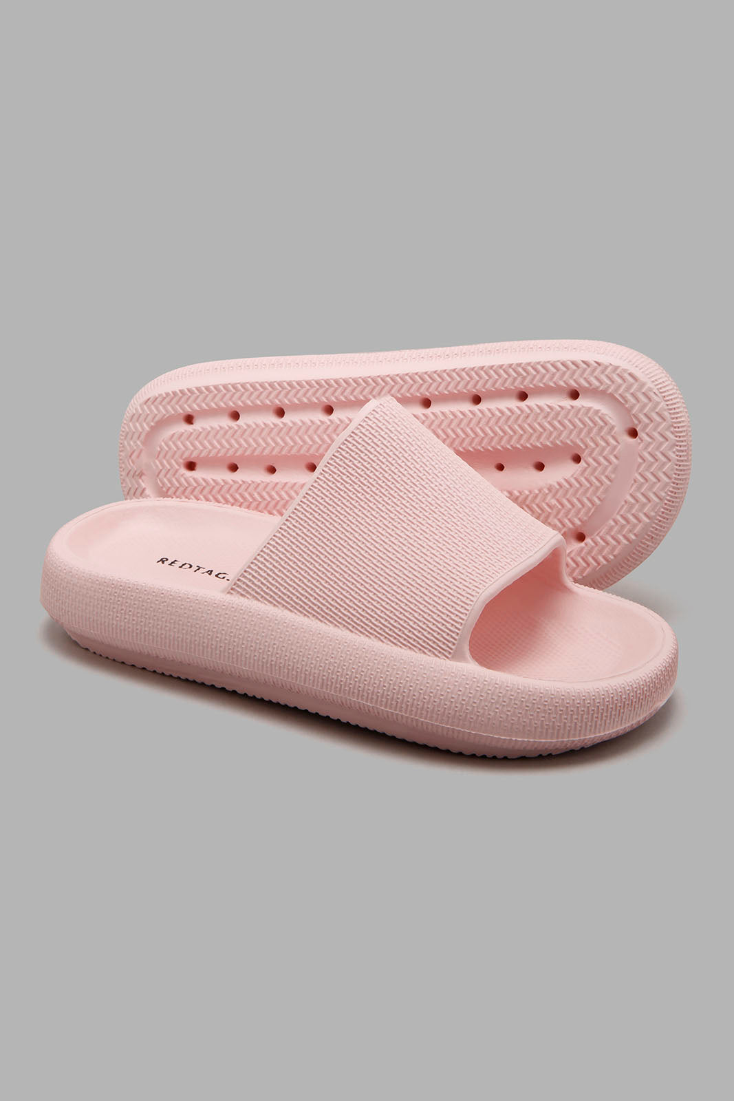 Redtag-Pale-Pink-Textured-Slide-Sliders-Senior-Girls-5 to 14 Years