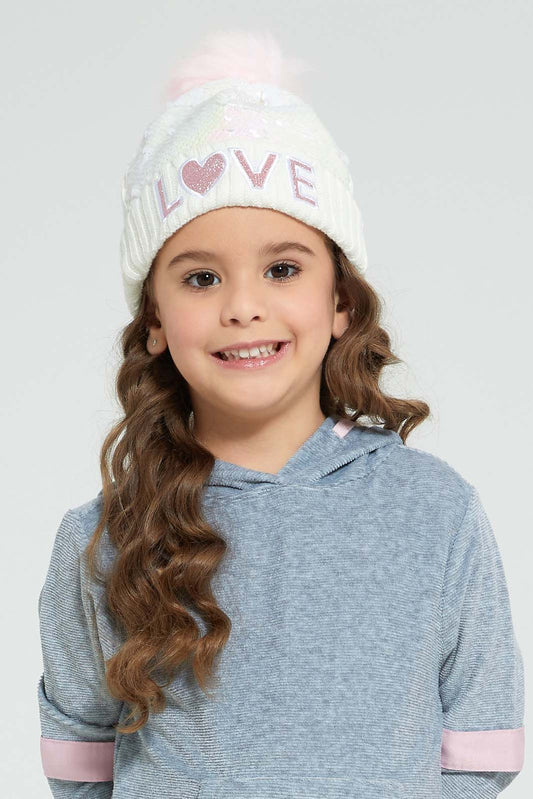 Redtag-White-Embellished-Knitted-Cap-Beanies-Girls-