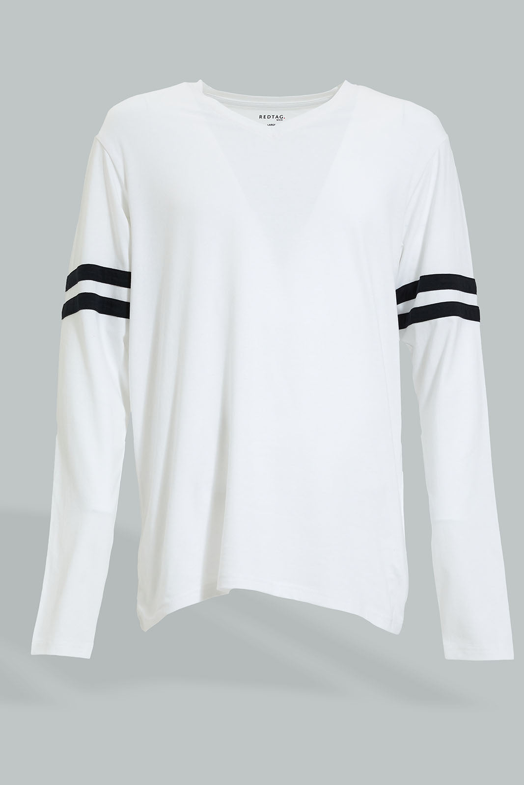 Redtag-White-L/S-V-Neck-T-Shirt-Colour:White,-Filter:Men's-Clothing,-Men-T-Shirts,-New-In,-New-In-Men,-Non-Sale,-Section:Men,-W21B-Men's-