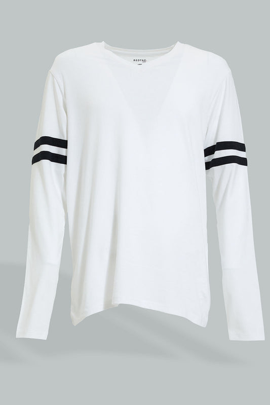 Redtag-White-L/S-V-Neck-T-Shirt-Colour:White,-Filter:Men's-Clothing,-Men-T-Shirts,-New-In,-New-In-Men,-Non-Sale,-Section:Men,-W21B-Men's-