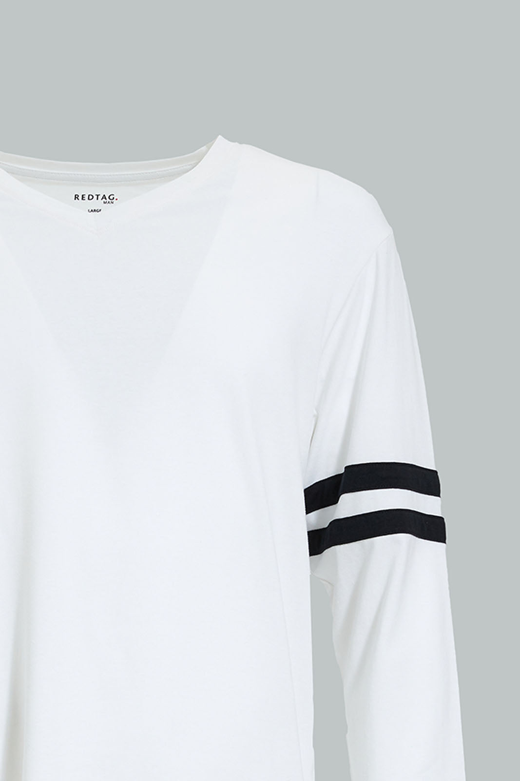 Redtag-White-L/S-V-Neck-T-Shirt-Colour:White,-Filter:Men's-Clothing,-Men-T-Shirts,-New-In,-New-In-Men,-Non-Sale,-Section:Men,-W21B-Men's-