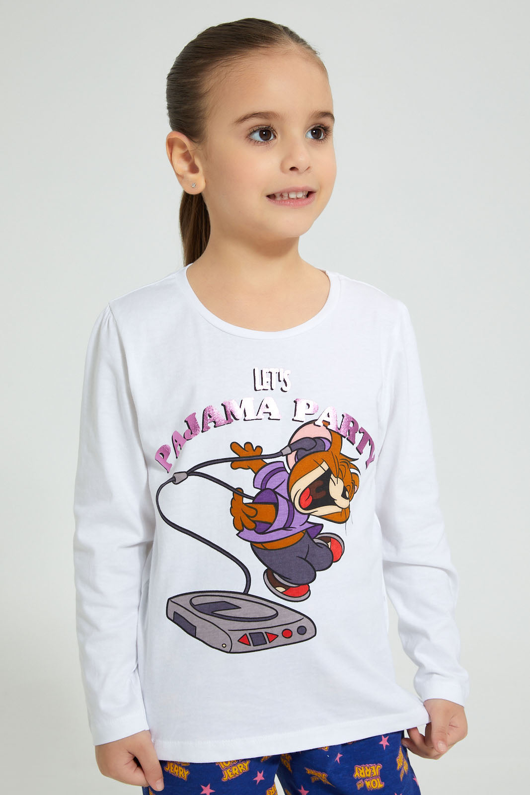 Redtag-White-Tom-&-Jerry-Nightsuit-Pyjama-Sets-Girls-2 to 8 Years