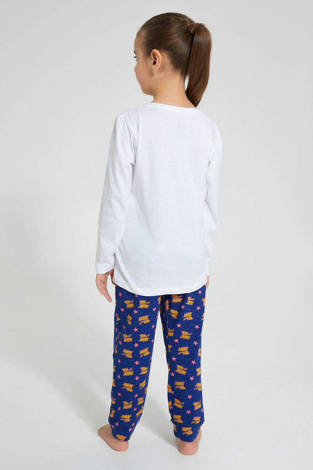 Redtag-White-Tom-&-Jerry-Nightsuit-Pyjama-Sets-Girls-2 to 8 Years