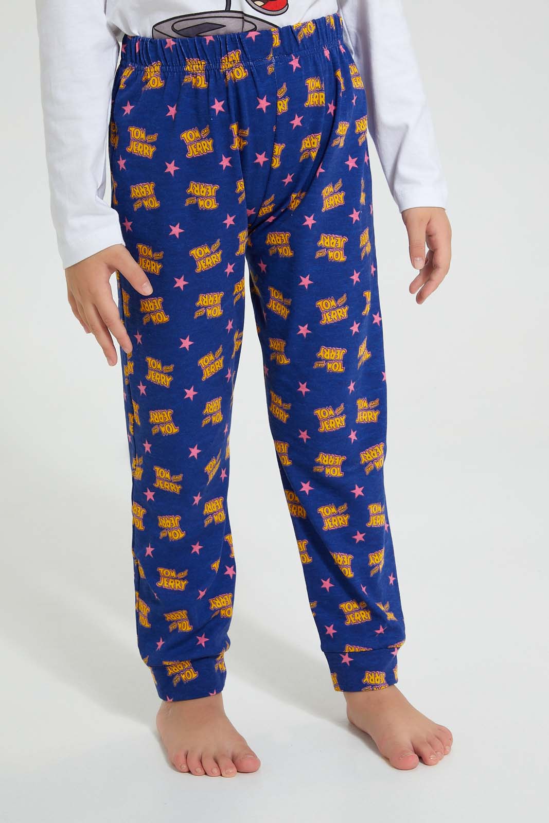 Redtag-White-Tom-&-Jerry-Nightsuit-Pyjama-Sets-Girls-2 to 8 Years