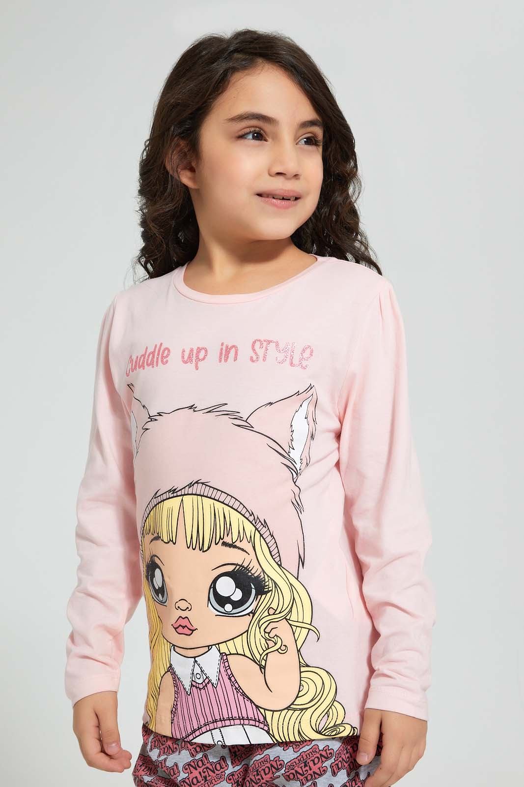Redtag-Pink-Nana-Doll-Nightsuit-Pyjama-Sets-Girls-2 to 8 Years