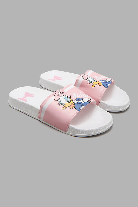 Redtag-White-Daisy-Duck-Slide-Sliders-Senior-Girls-5 to 14 Years