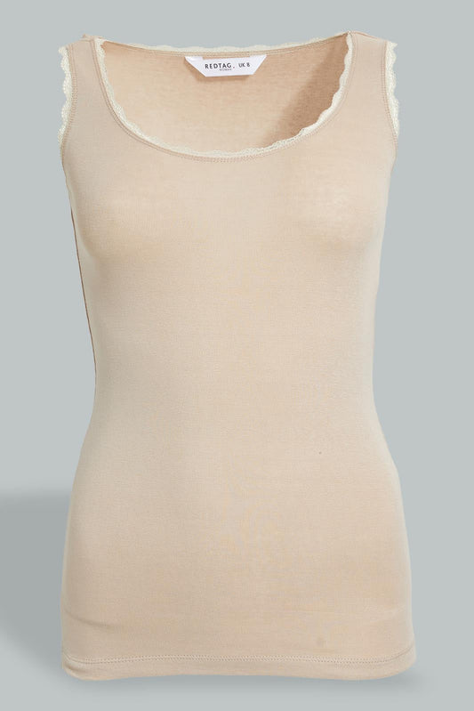 Redtag-Beige-Tank-Top-With-Lace-Colour:Beige,-Filter:Women's-Clothing,-New-In,-New-In-Women,-Non-Sale,-Section:Women,-W21B,-Women-Vests-Women's-