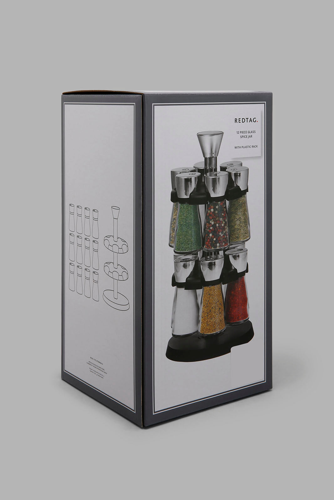 Redtag-Clear-Glass-Spice-Set-With-Plastic-Rack-(13-Piece)-Storage-Home-Dining-