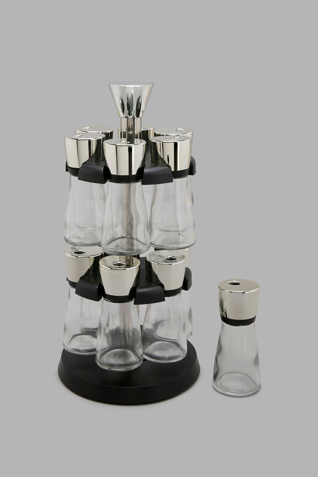 Redtag-Clear-Glass-Spice-Set-With-Plastic-Rack-(13-Piece)-Storage-Home-Dining-
