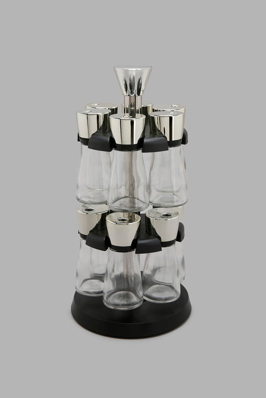 Redtag-Clear-Glass-Spice-Set-With-Plastic-Rack-(13-Piece)-Storage-Home-Dining-