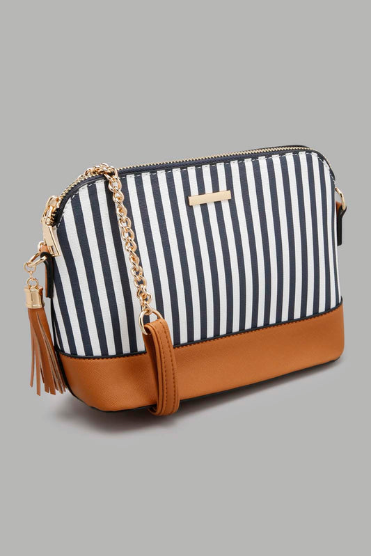 Redtag-White/Navy-Nautical-Strips-With-Tassel-Trim-Cross-Body-Bag-Colour:White,-Filter:Women's-Accessories,-New-In,-New-In-Women-ACC,-Non-Sale,-W21A,-Women-Handbags-Women-