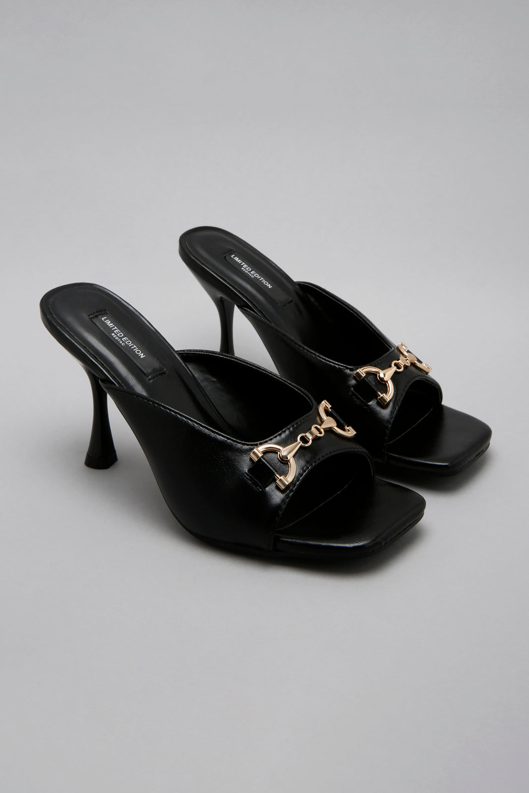 Black Square Toe Heeled Mule