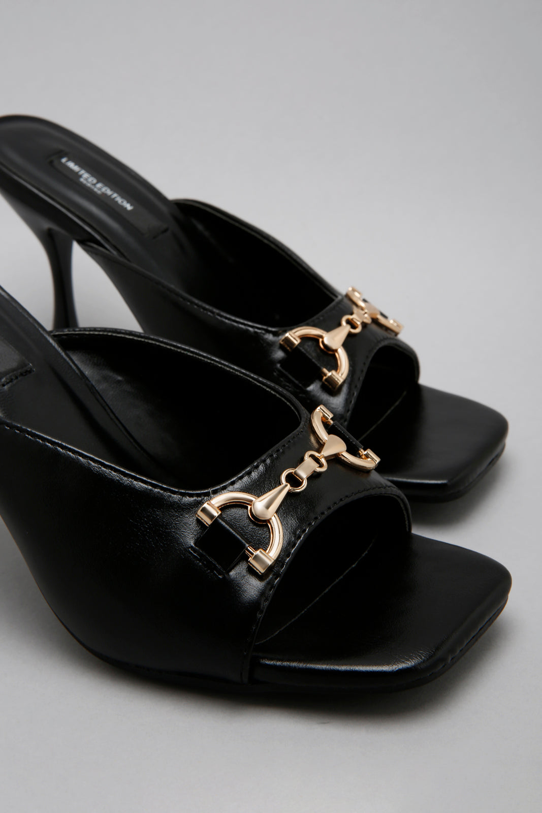 Black Square Toe Heeled Mule