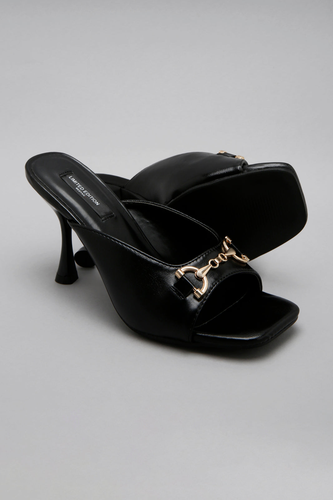 Black Square Toe Heeled Mule