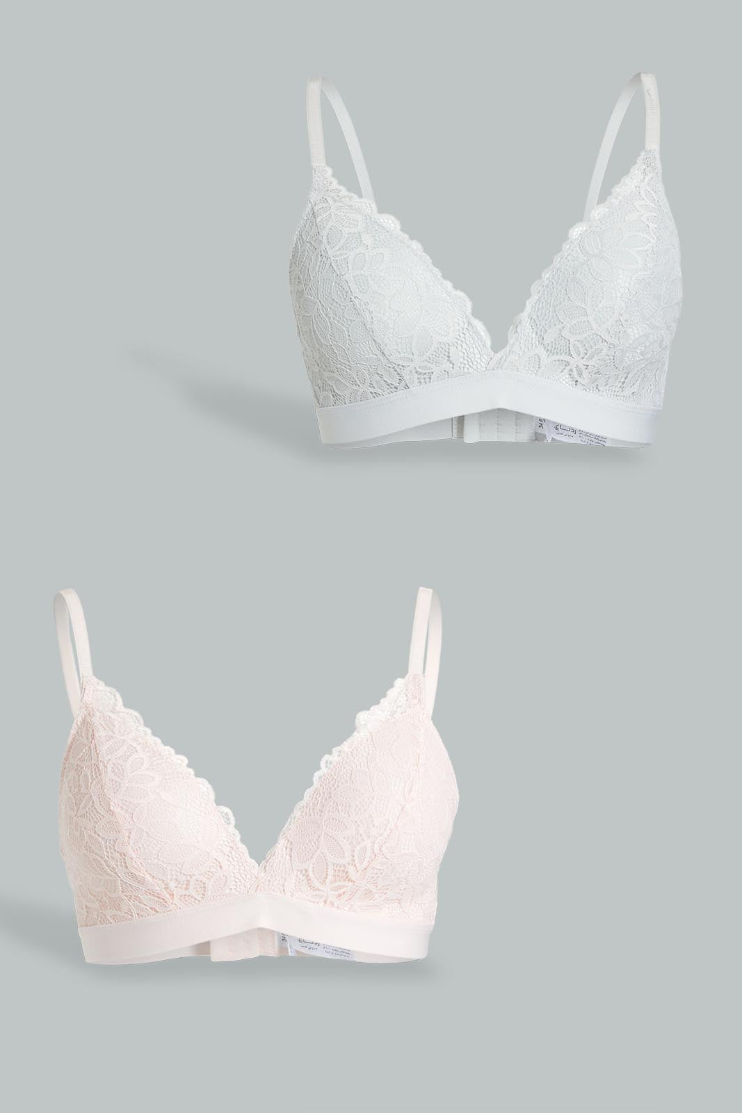 Redtag-Sage/Pale-Pink-Plain-Lace-Padded-Non-Wired-Bra-(2-Pack)-Padded-Non-Wired-Women's-