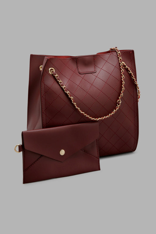 Redtag-Maroon-Tote-With-Quilting-Colour:Red,-Filter:Women's-Accessories,-New-In,-New-In-Women-ACC,-Non-Sale,-W21B,-Women-Handbags-Women-