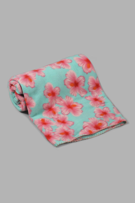 Redtag-Teal-Floral-Printed-Single-Fleece-Blanket-0,-Colour:Teal,-Filter:Home-Bedroom,-HMW-BED-Blankets,-New-In,-New-In-HMW-BED,-Non-Sale,-S22A,-Section:Homewares-Home-Bedroom-