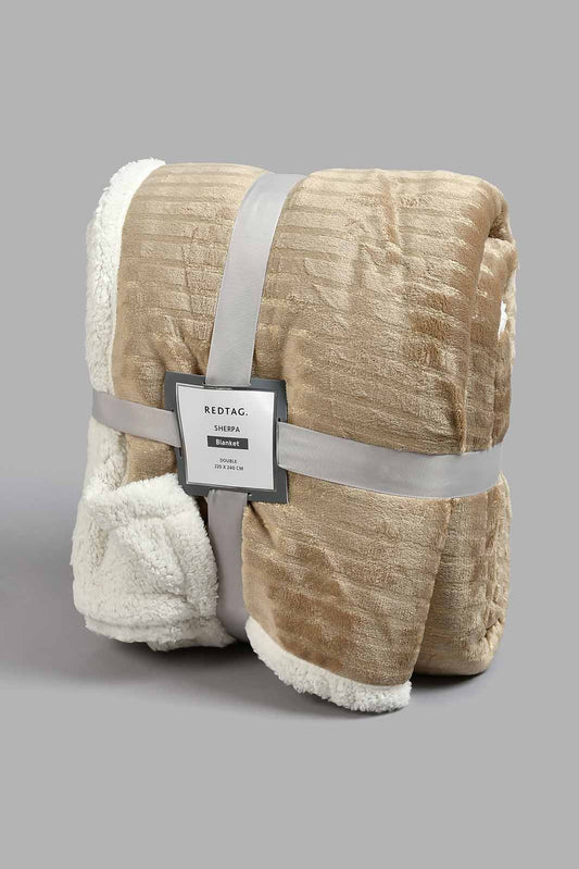 Redtag-Beige-Stripe-Reversible-Blanket-(Double-Size)-Blankets-Home-Bedroom-