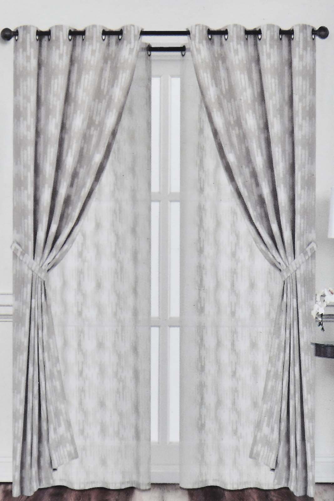 Redtag-Beige-Stripe-Jacquard-&-Sheer-4-Piece-Curtain-Set-Curtains-Home-Bedroom-