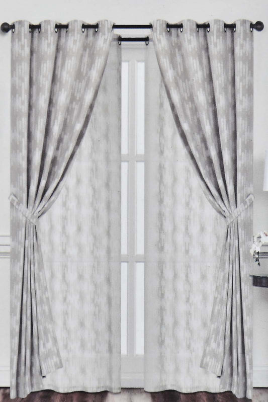 Redtag-Beige-Stripe-Jacquard-&-Sheer-4-Piece-Curtain-Set-Curtains-Home-Bedroom-