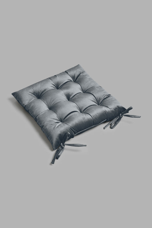 Redtag-Grey-Velvet-Chair-Pad-Chairpads-Home-Bedroom-