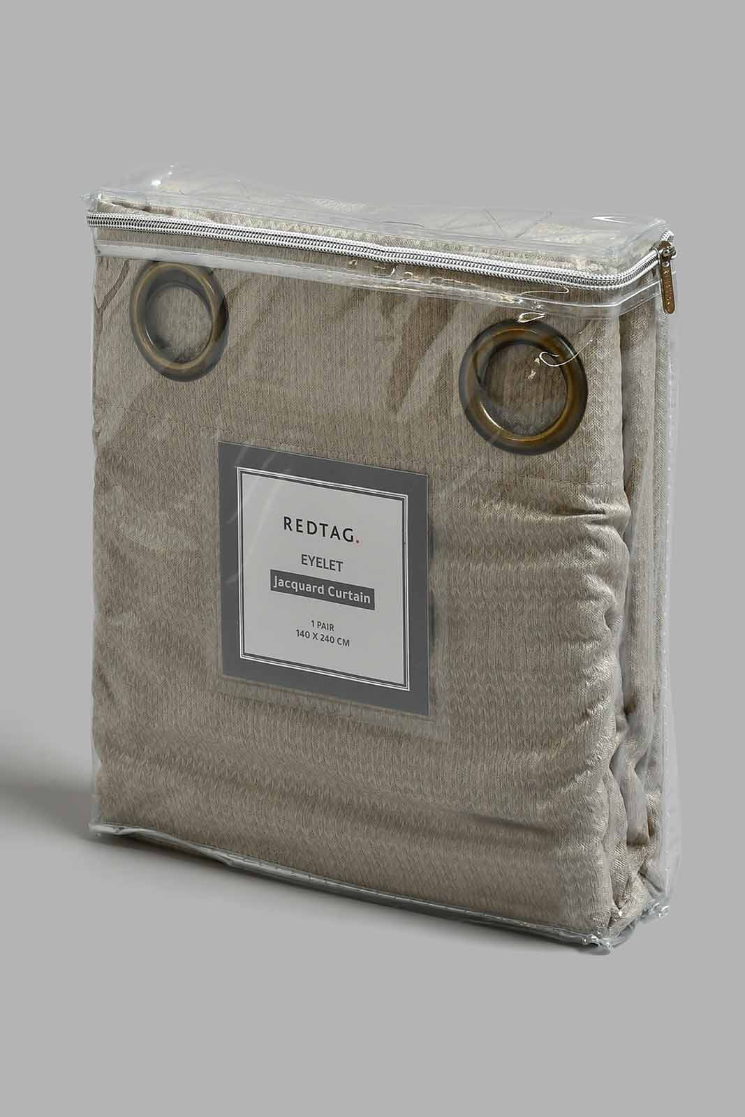 Redtag-Beige-2-Piece-Geometric-Jacquard-Curtain-Pair-Without-Lining-Curtains-Home-Bedroom-
