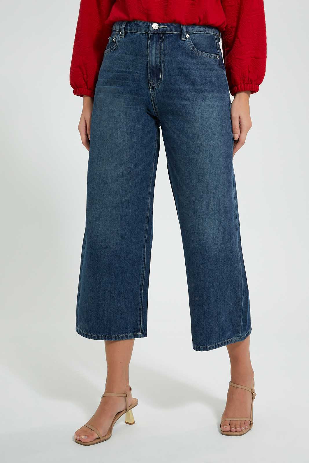 Redtag-Blue-Wide-Leg-Denim-Jeans-Regular-Fit-Women's-