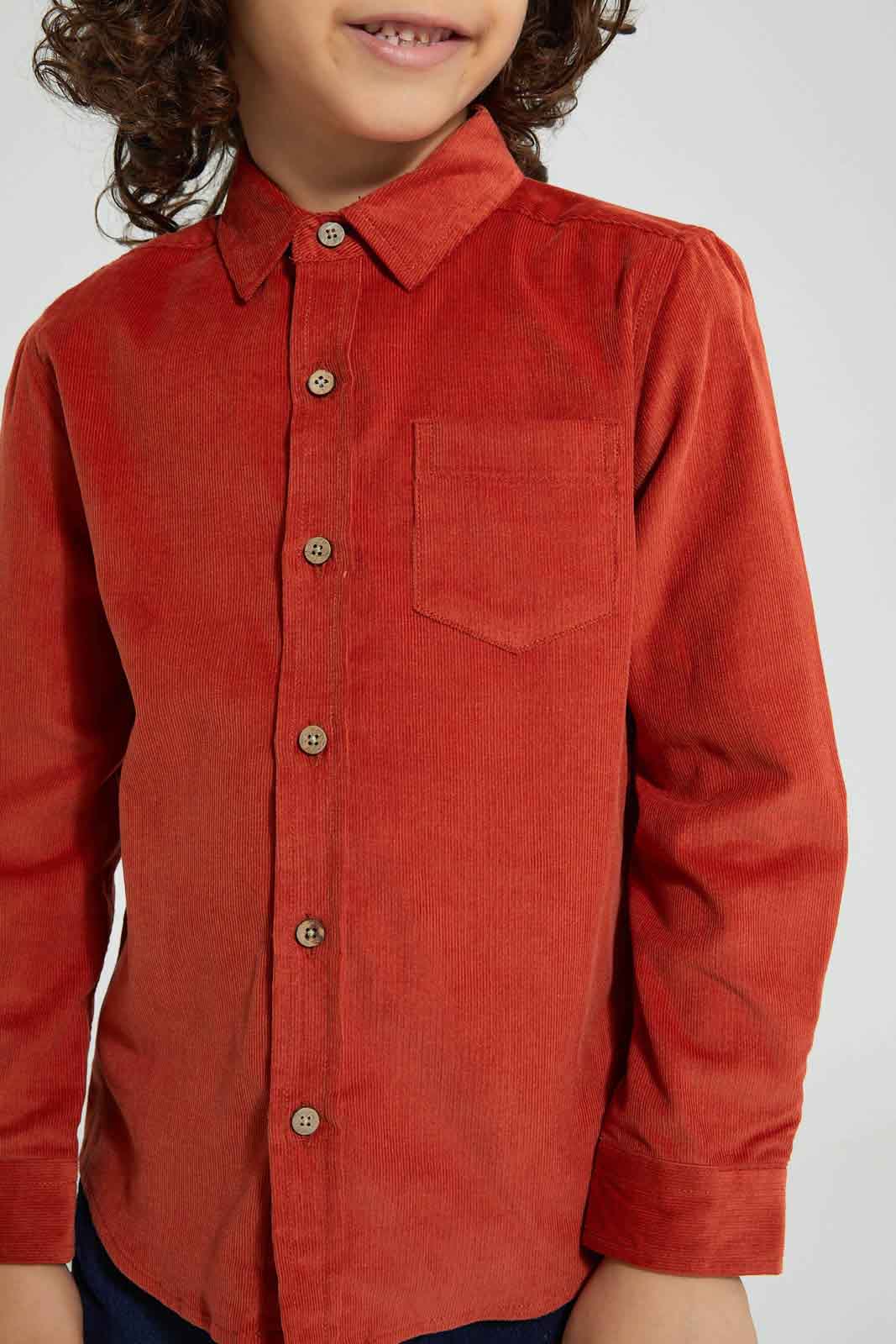 Redtag-Brown-Long-Sleeve-Corduroy-Shirt-Casual-Shirts-Boys-2 to 8 Years