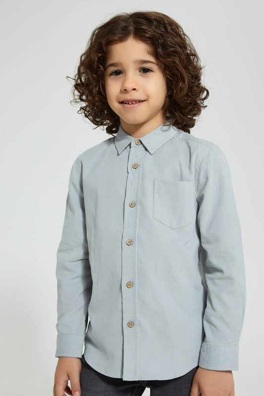 Redtag-Grey-Long-Sleeve-Corduroy-Shirt-Casual-Shirts-Boys-2 to 8 Years