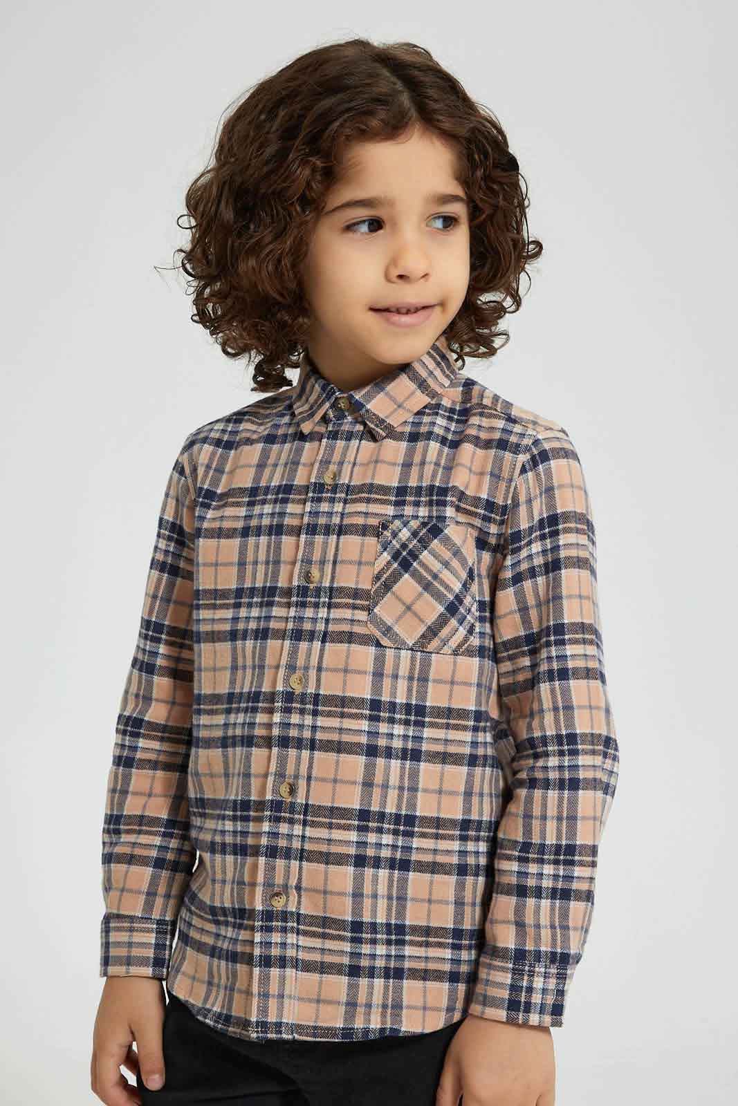 Redtag-Stone-Long-Sleeve-Check-Shirt-Casual-Shirts-Boys-2 to 8 Years