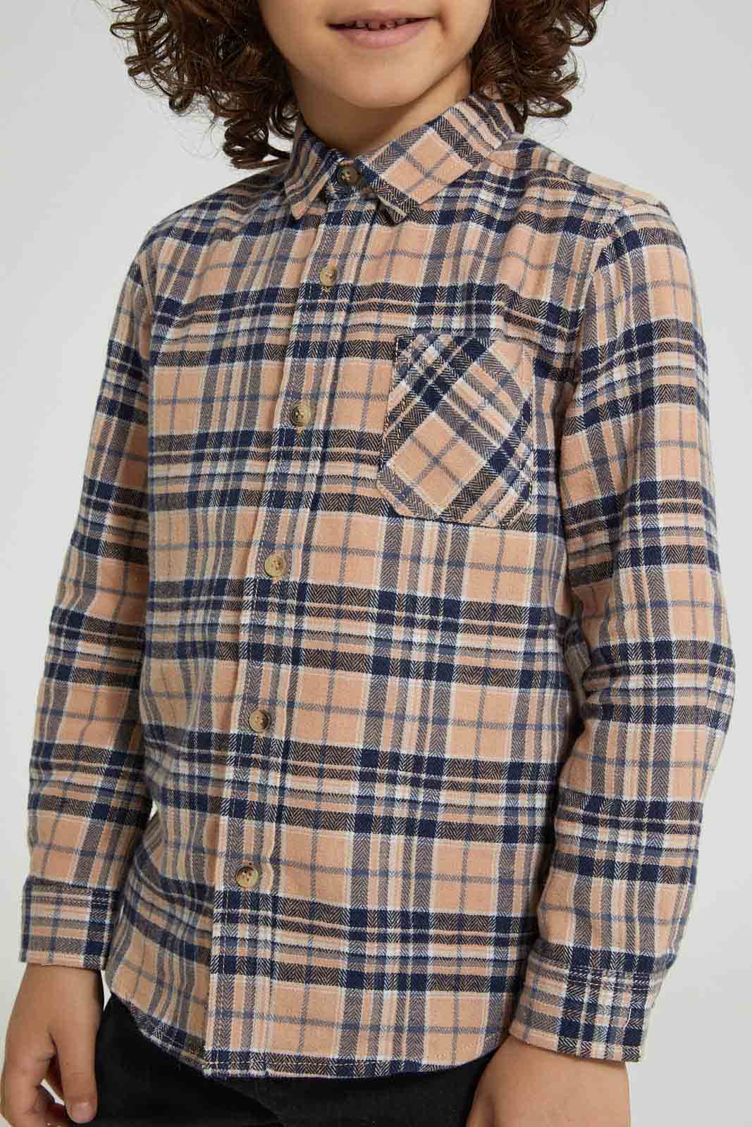 Redtag-Stone-Long-Sleeve-Check-Shirt-Casual-Shirts-Boys-2 to 8 Years