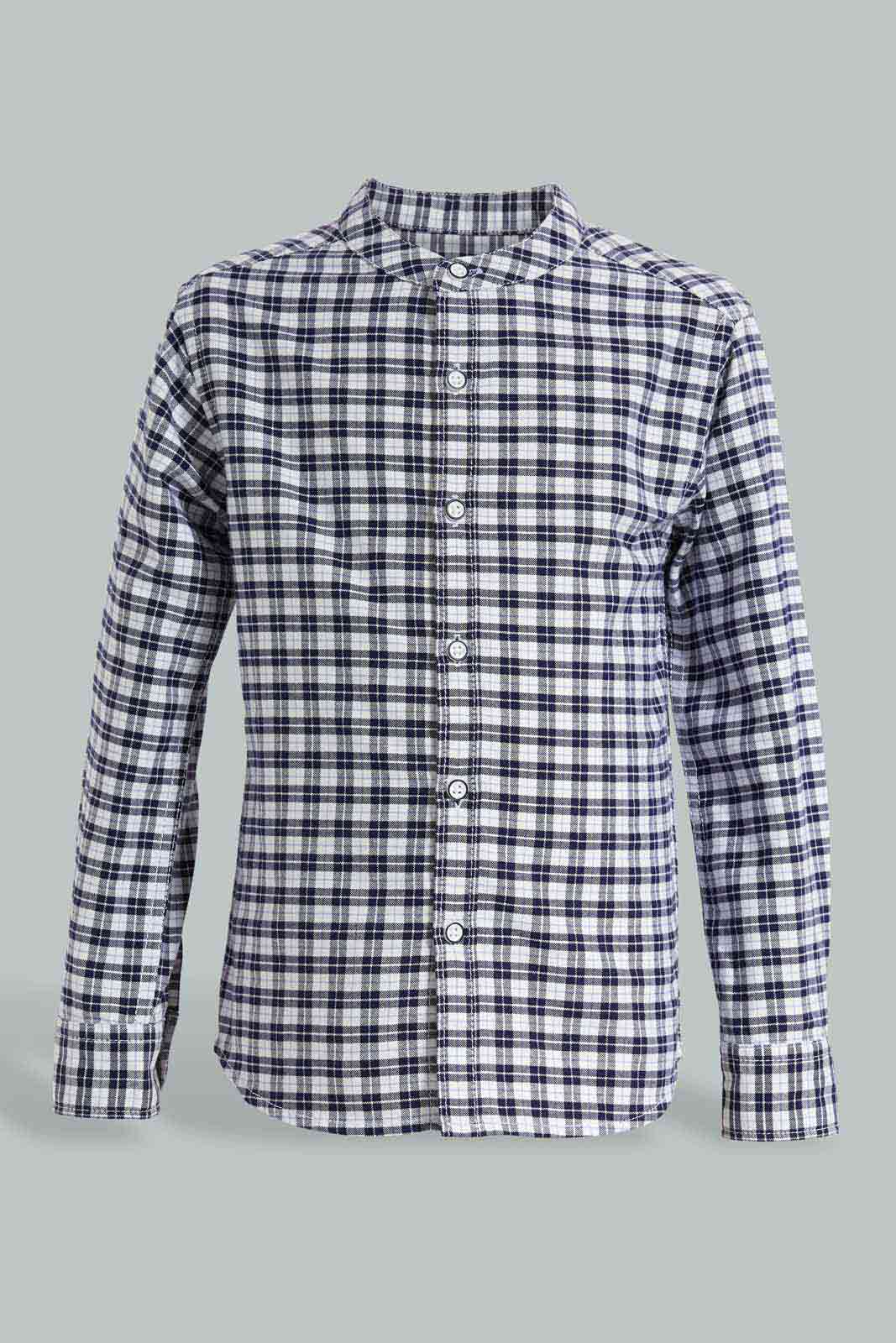 Redtag-Stone-Check-Long-Sleeve-Mandarin-Collar-Shirt-BOY-Shirts,-Category:Shirts,-Colour:Beige,-Deals:Sale,-Filter:Boys-(2-to-8-Yrs),-S22A,-Sale-BOY-APL,-Section:Boys-(0-to-14Yrs)-Boys-2 to 8 Years