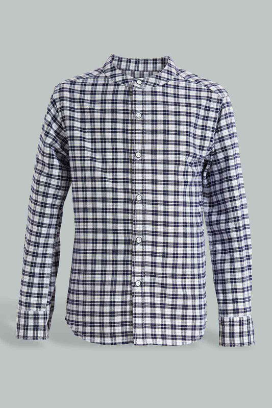 Redtag-Stone-Check-Long-Sleeve-Mandarin-Collar-Shirt-BOY-Shirts,-Category:Shirts,-Colour:Beige,-Deals:Sale,-Filter:Boys-(2-to-8-Yrs),-S22A,-Sale-BOY-APL,-Section:Boys-(0-to-14Yrs)-Boys-2 to 8 Years