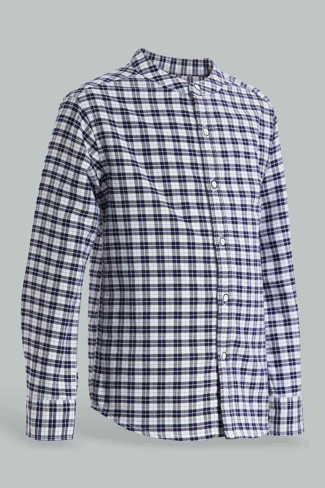 Redtag-Stone-Check-Long-Sleeve-Mandarin-Collar-Shirt-BOY-Shirts,-Category:Shirts,-Colour:Beige,-Deals:Sale,-Filter:Boys-(2-to-8-Yrs),-S22A,-Sale-BOY-APL,-Section:Boys-(0-to-14Yrs)-Boys-2 to 8 Years