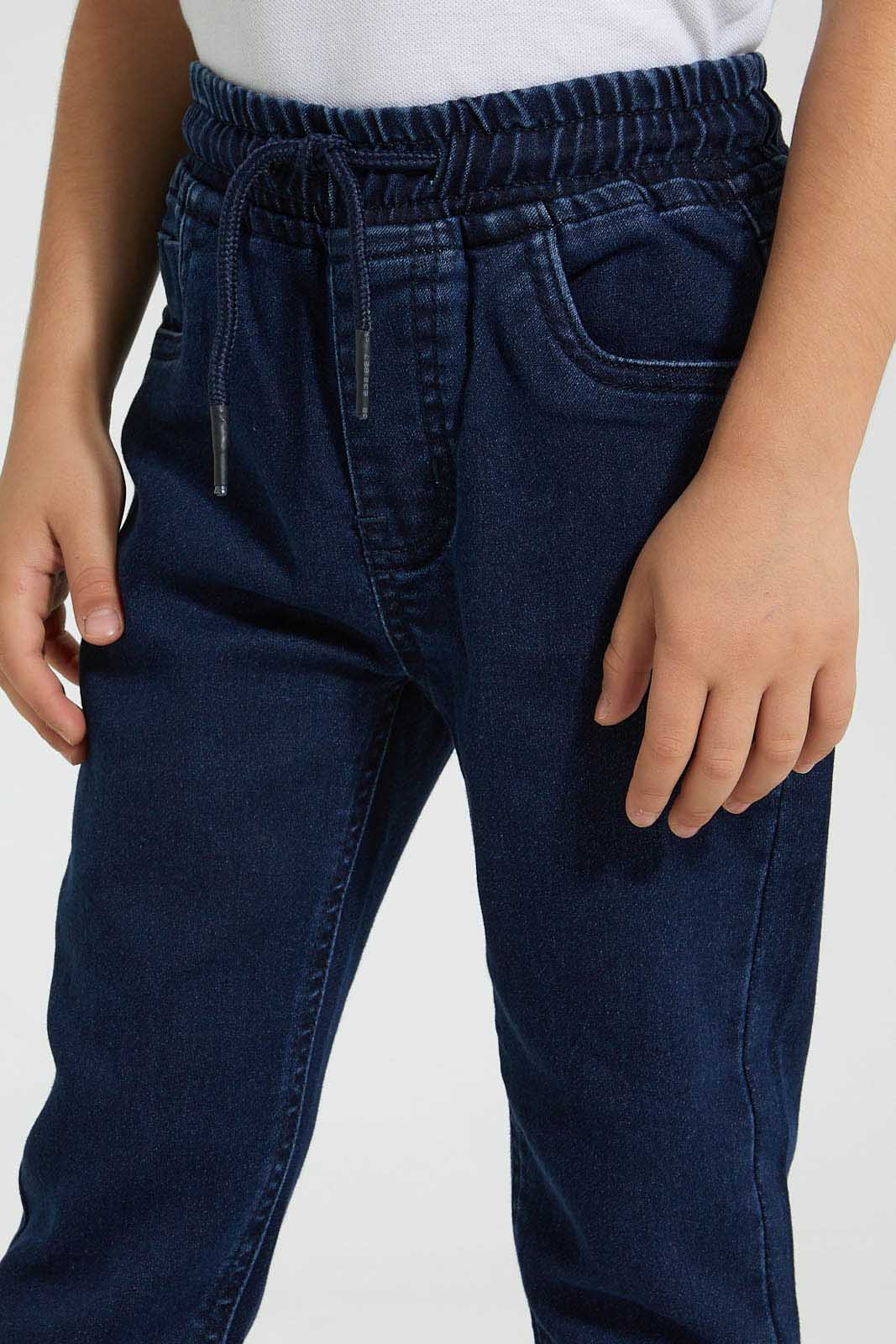 Redtag-Darkwash-Elasticated-Waist-Jogger-Jean-Jeans-Pull-On-Boys-2 to 8 Years