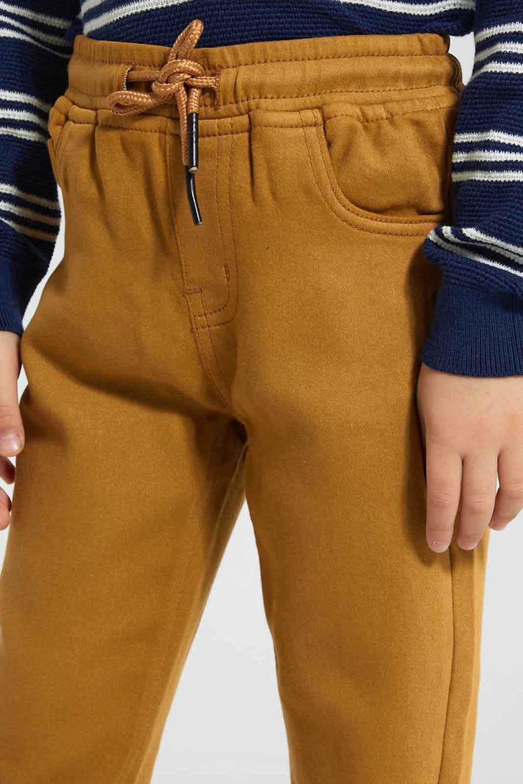 Redtag-Tan-Elasticated-Waist-Jogger-Jean-Jeans-Pull-On-Boys-2 to 8 Years